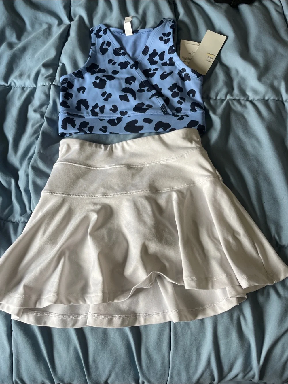 Old Navy Blue Animal Print Crop Top and White Skater Skirt Set